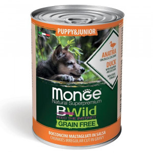 Влажный корм Monge Dog BWild GRAIN FREE Puppy&amp;Junior для щенков, утка/тыква/кабачки, 400 г