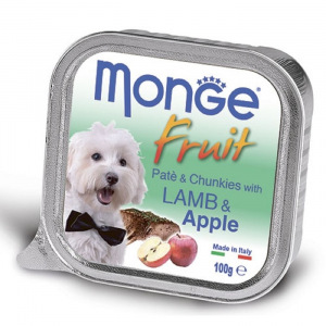 Влажный корм Monge Dog Fruit для собак, ягненок с яблоком, ламистер, 100 г