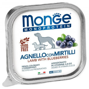 Влажный корм Monge Dog Natural Monoprotein Fruits для собак, паштет ягненок/черника, 150 г