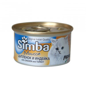 Влажный корм Simba Cat Mousse для кошек, мусс цыпленок/индейка, ж/б, 85 г