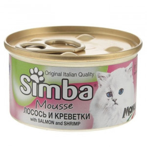 Влажный корм Simba Cat Mousse для кошек, мусс лосось/креветки, ж/б, 85 г
