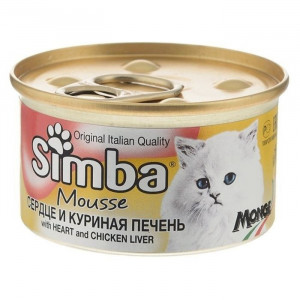 Влажный корм Simba Cat Mousse для кошек, мусс сердце/куриная печень, ж/б, 85 г