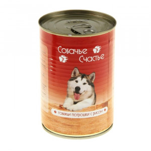 Влажный корм &quot;Собачье счастье&quot; говяжьи потрошки с рисом, ж/б, 410 г